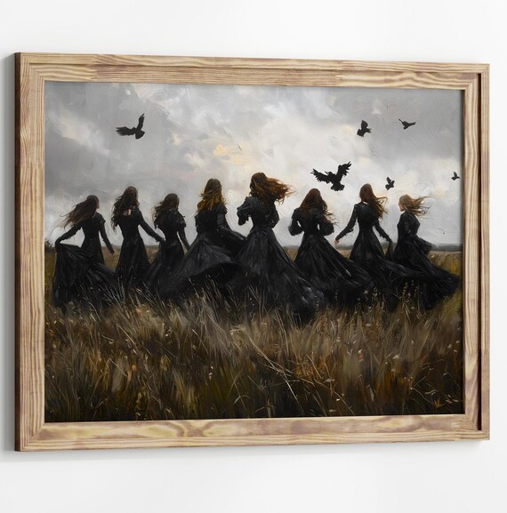 Witch Coven Dark Academia Painting Dark Wall Art Moody Decor Halloween Art Vintage Decor Gothic Wall Art Witchy Print Somber Art Sabbath