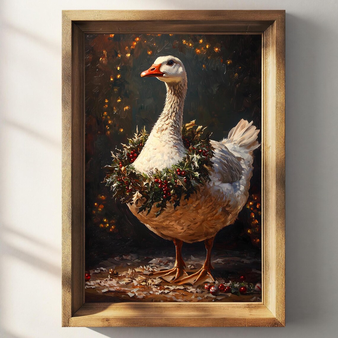 Vintage Christmas Goose Art Print, Farmhouse Decor