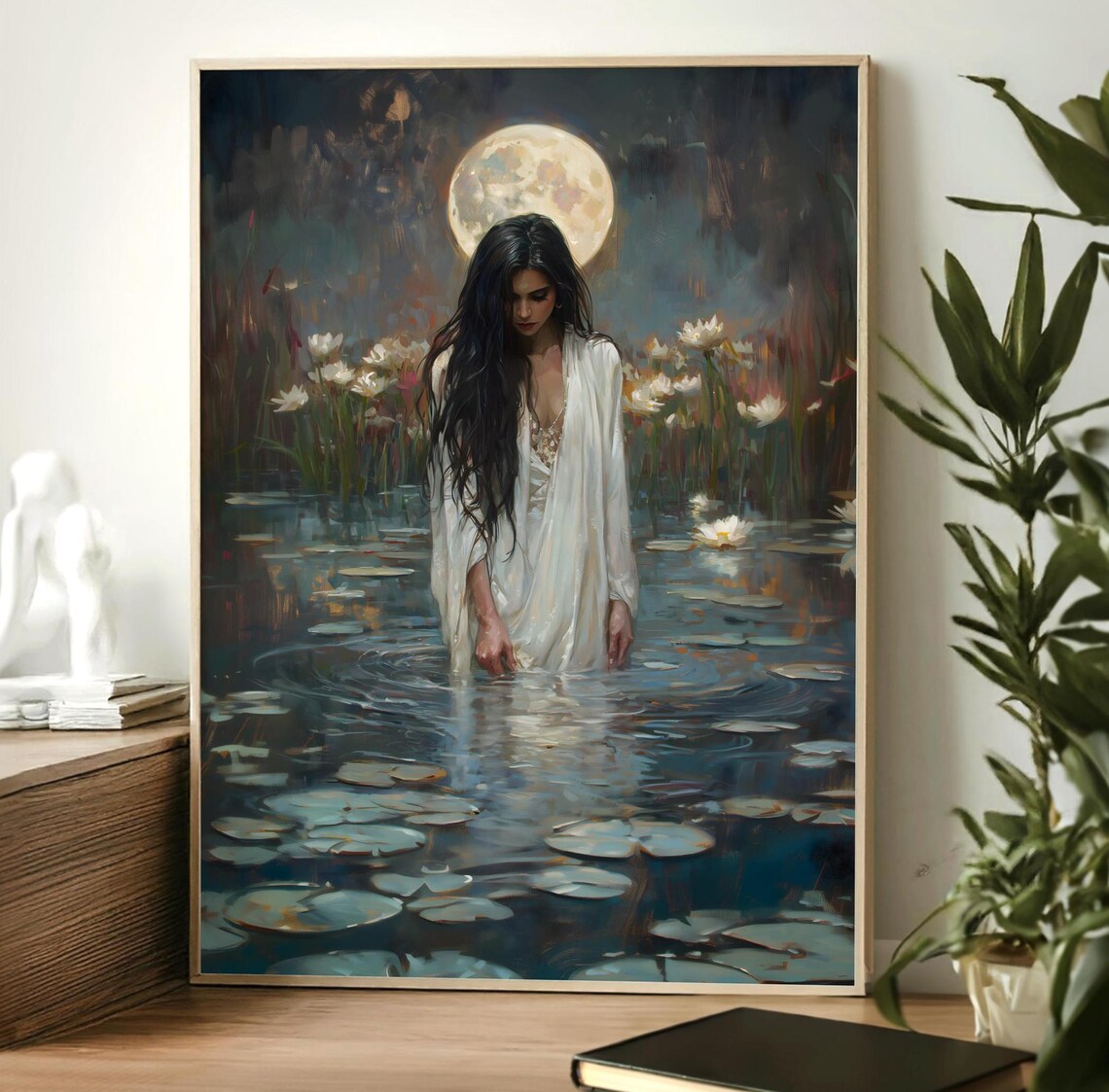 Full Moon Witch Dark Academia Lake Art Print - Image 3