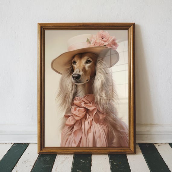 Victorian Afghan Hound Dog Matte Vertical Print Dark Art Altered Print Cottagecore Home Decor Victorian Decoration Preppy Dog Lover Art