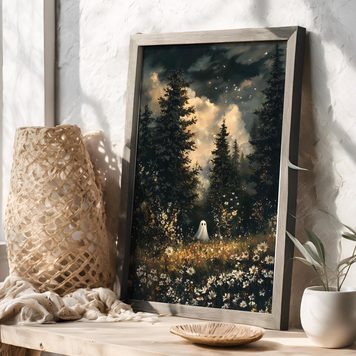 Ghost in Magical Forest Wildflowers Art Print, Dark Academia - Image 3