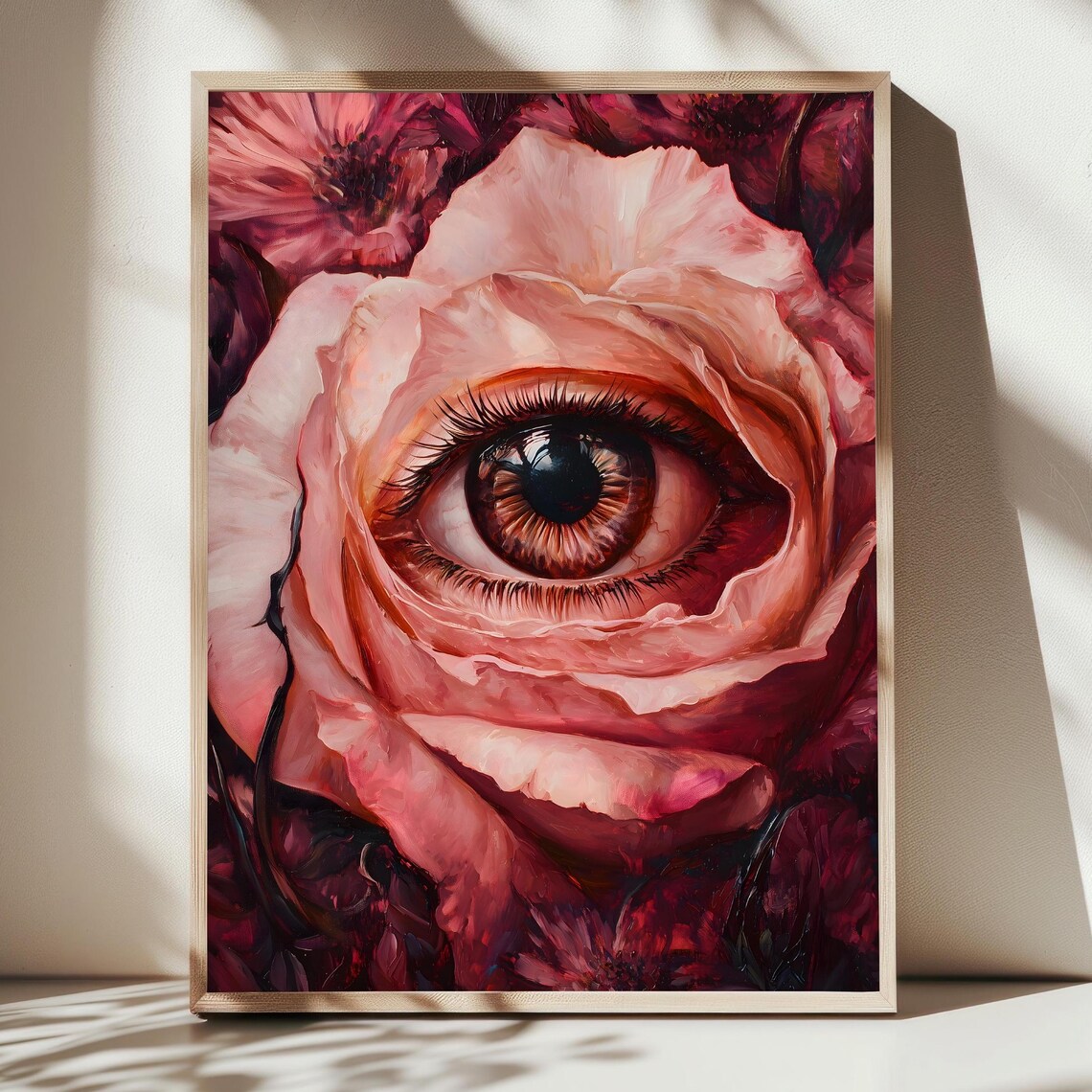 Pink Rose With Human Eye Surreal All Seeing Eye Floral Whimsigoth Poster