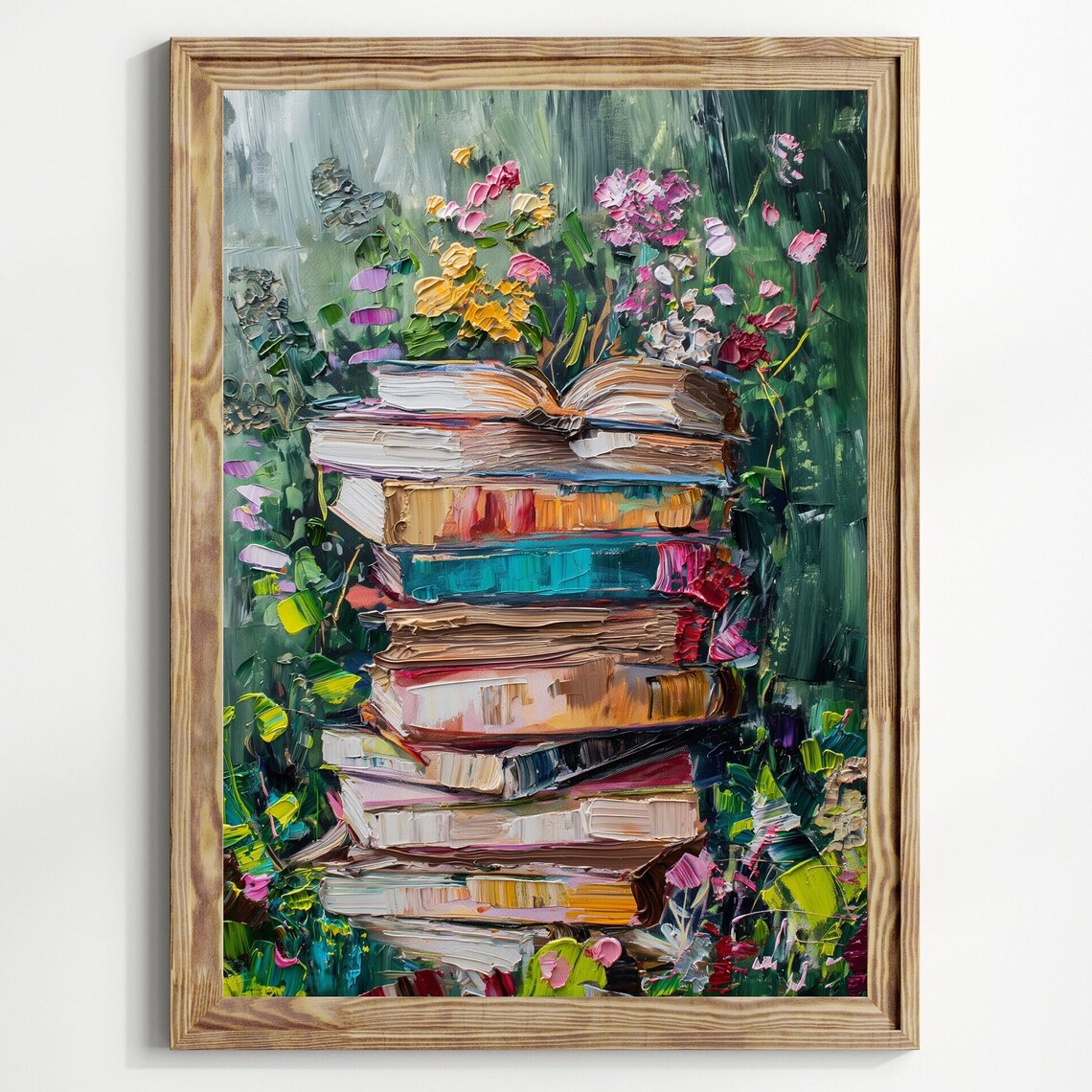 Bookish Abstract Stack of Books, Preppy Poster - Image 2