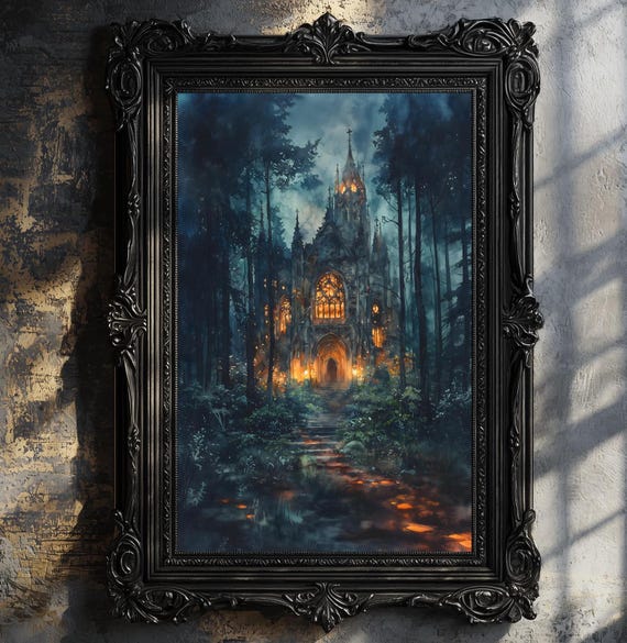 Gothic Cathedral Art Moody Gothic Decor Victorian Painting Dark Academia Art Draculas Castle Print Gothic Home Decor Gift