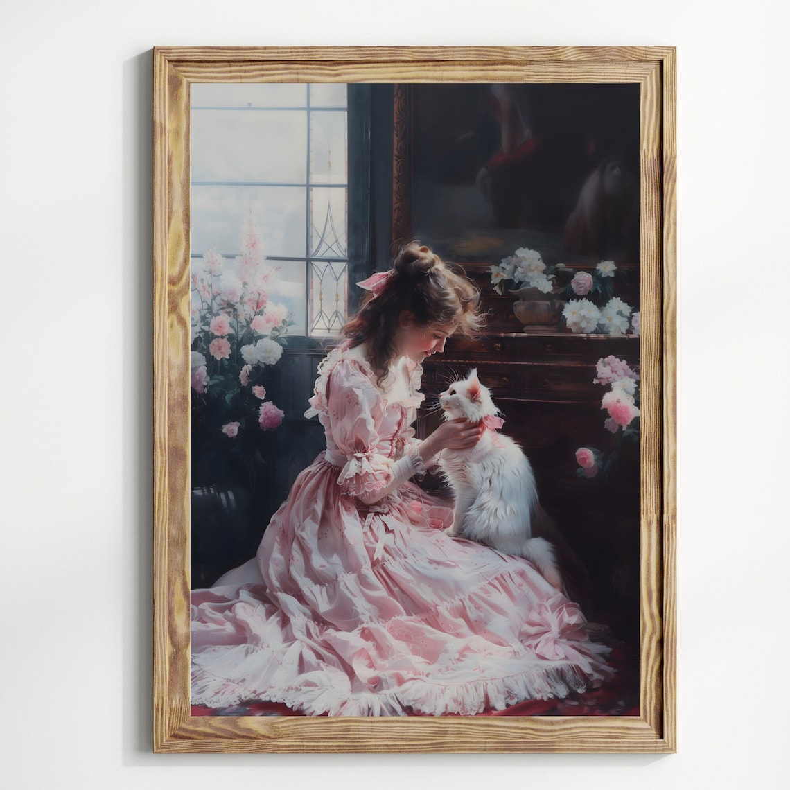 Victorian Coquette Cat, Light Academia Art Print