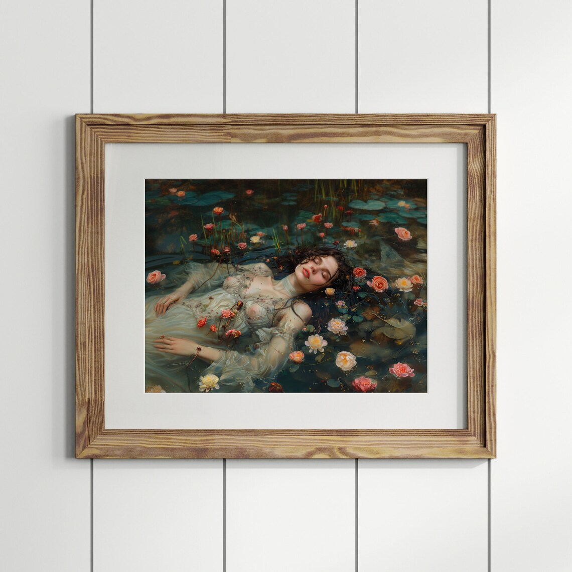 Ophelia Swimming With Flowers, Gothic Wall Art Print - Image 3