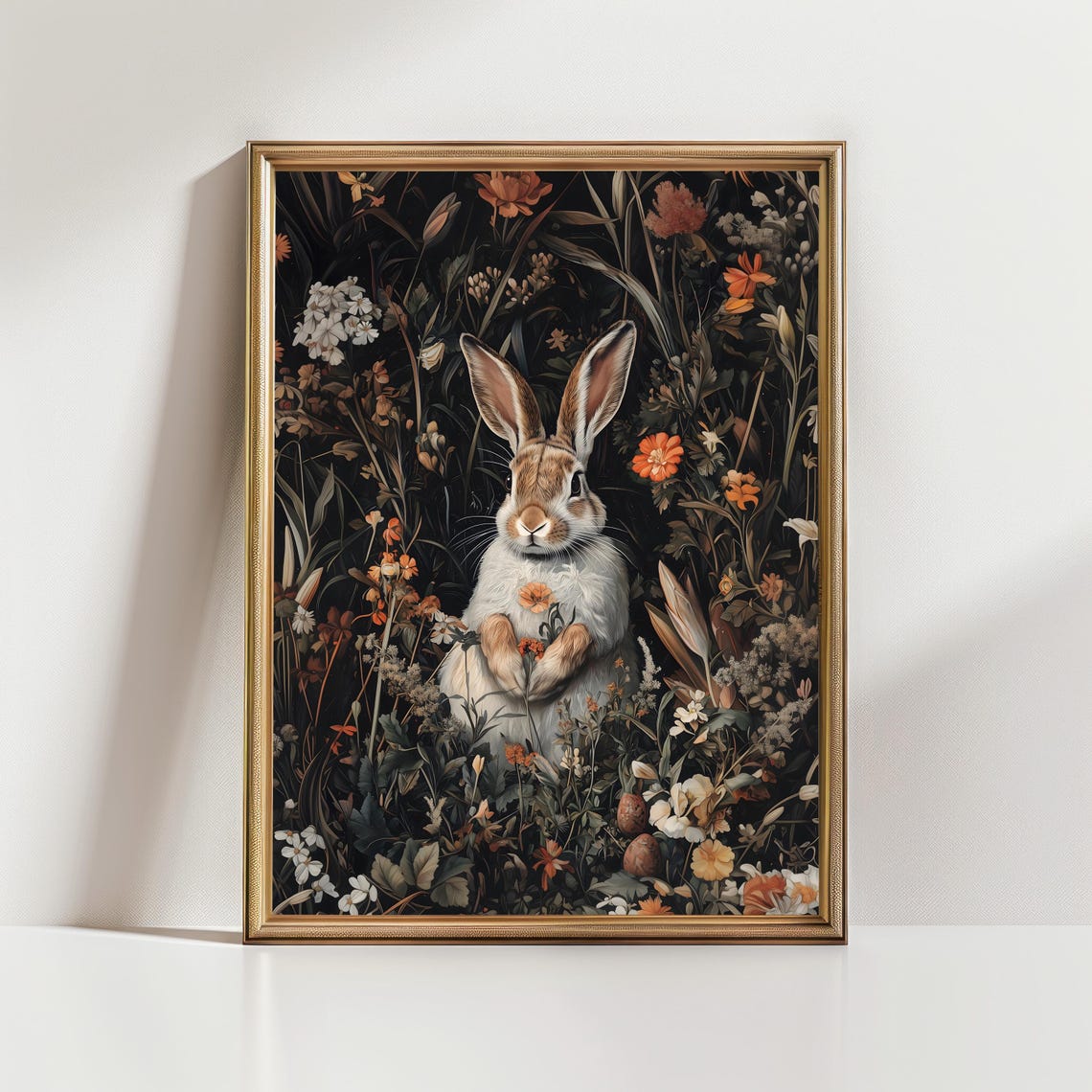 Vintage Bunny Dark Wildflower Meadow Moody Cottagecore Wall Art - Image 2