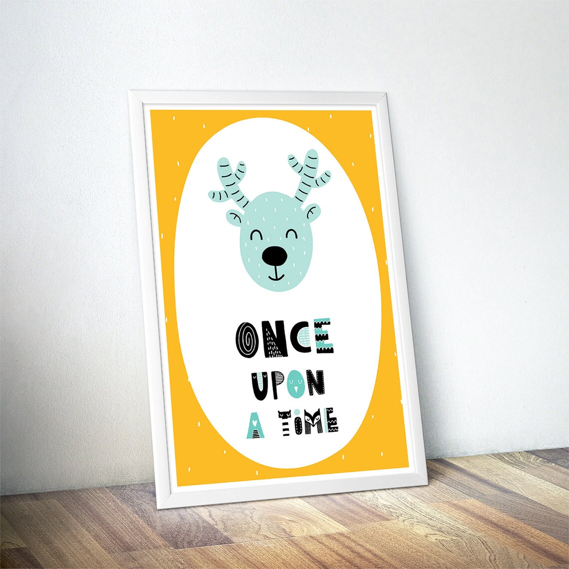 Once Upon A Time Happy Smiling Deer Mustard Nursery Art Poster - Image 4