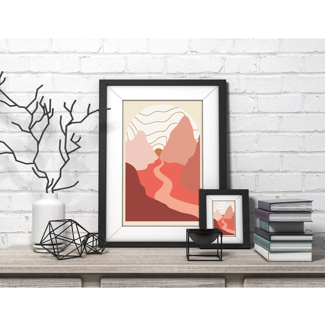 Boho Desert River Valley with a Striped Sun Arch Abstract Poster - Image 4