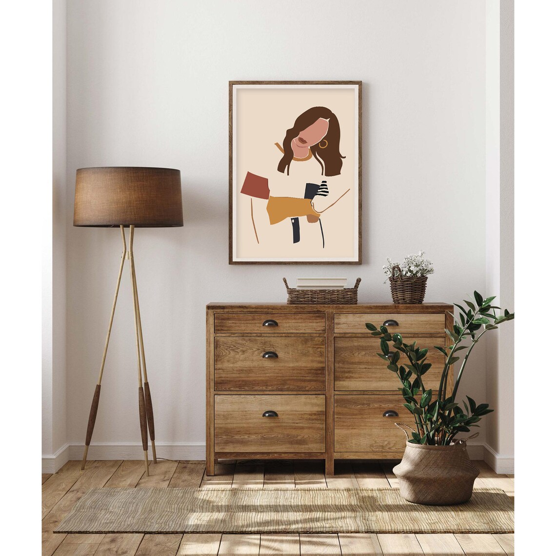 Faceless Brunette Woman with Colorful Shapes Poster for Modern Home Decor - Image 2