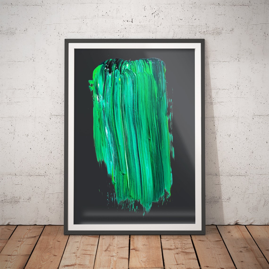 Emerald Green Paint Stroke Brushstroke Abstract Art on Black Poster