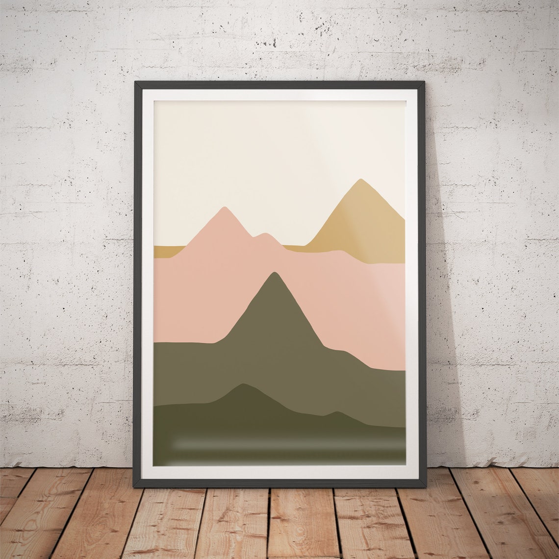 Pastel Pink And Olive Green Layered Peaks Minimalist Mountain Poster