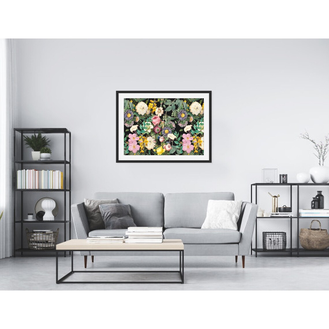 Vintage Pastel Wildflower Meadow on Black Botanical Wall Poster - Image 3
