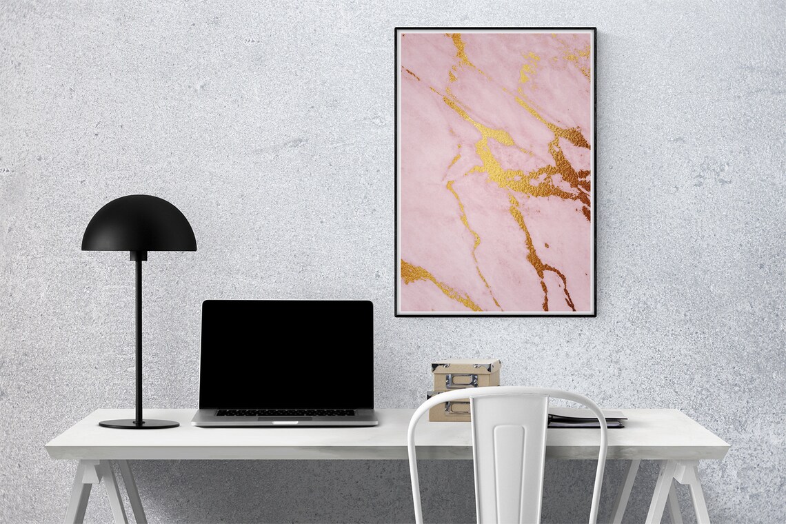 Pink Marble Bold Gold Veins Minimal Glam Abstract Art Poster - Image 2