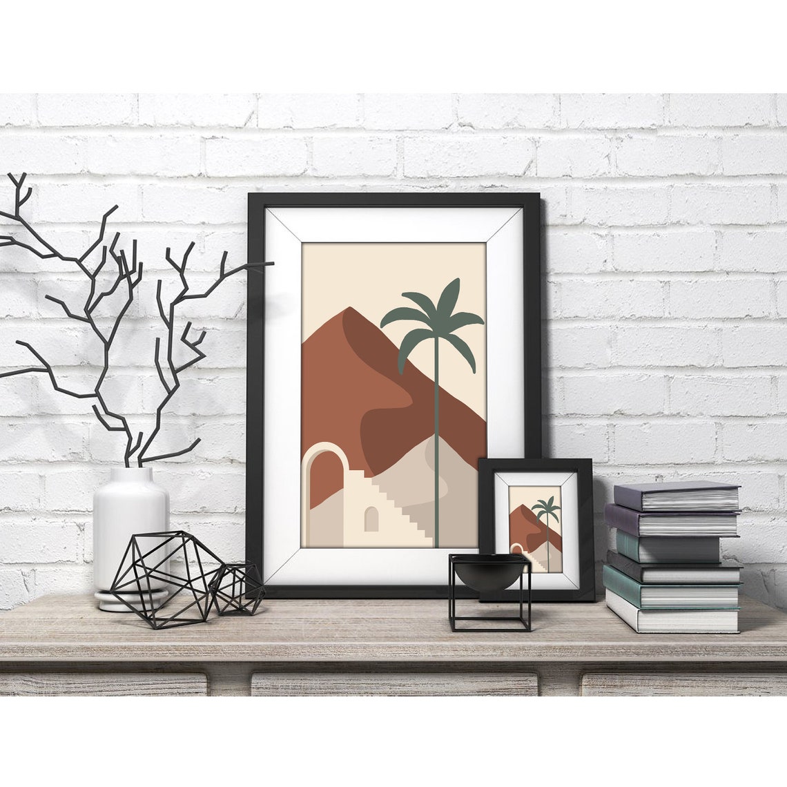 Terracotta Dune Palm Tree And Staircase Moroccan Boho Desert Poster - Image 3