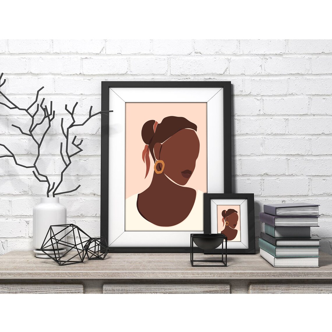 Black Woman with Gold Hoop Earring Profile Portrait Art Poster - Image 4