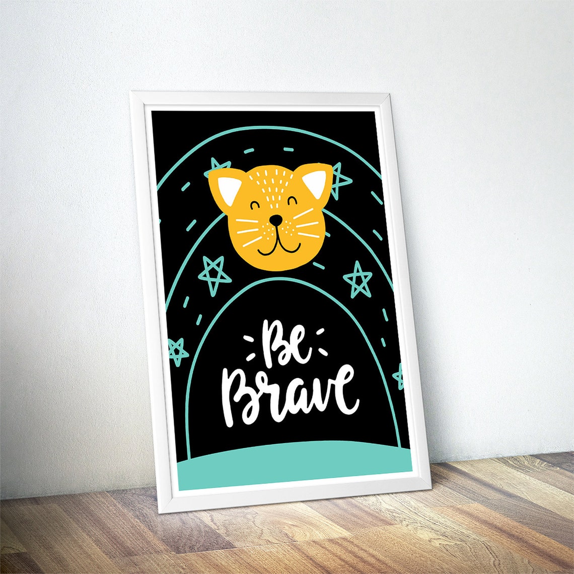 Be Brave Orange Cat Face Poster Black Night Stars Kids Bedroom Decor - Image 4