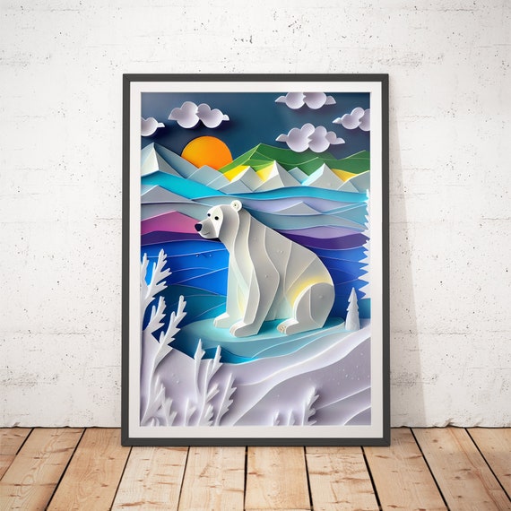 Polar Bear Paper Cut Nursery Art Print