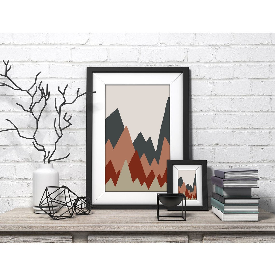 Rust Terracotta Gray Layered Peaks Geometric Mountain Range Poster - Image 3