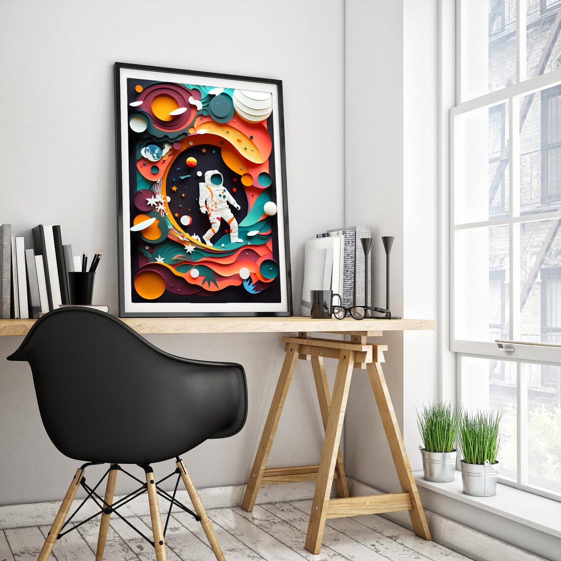 Astronaut Paper Cut Art, Modern Nursery Decor - Image 2