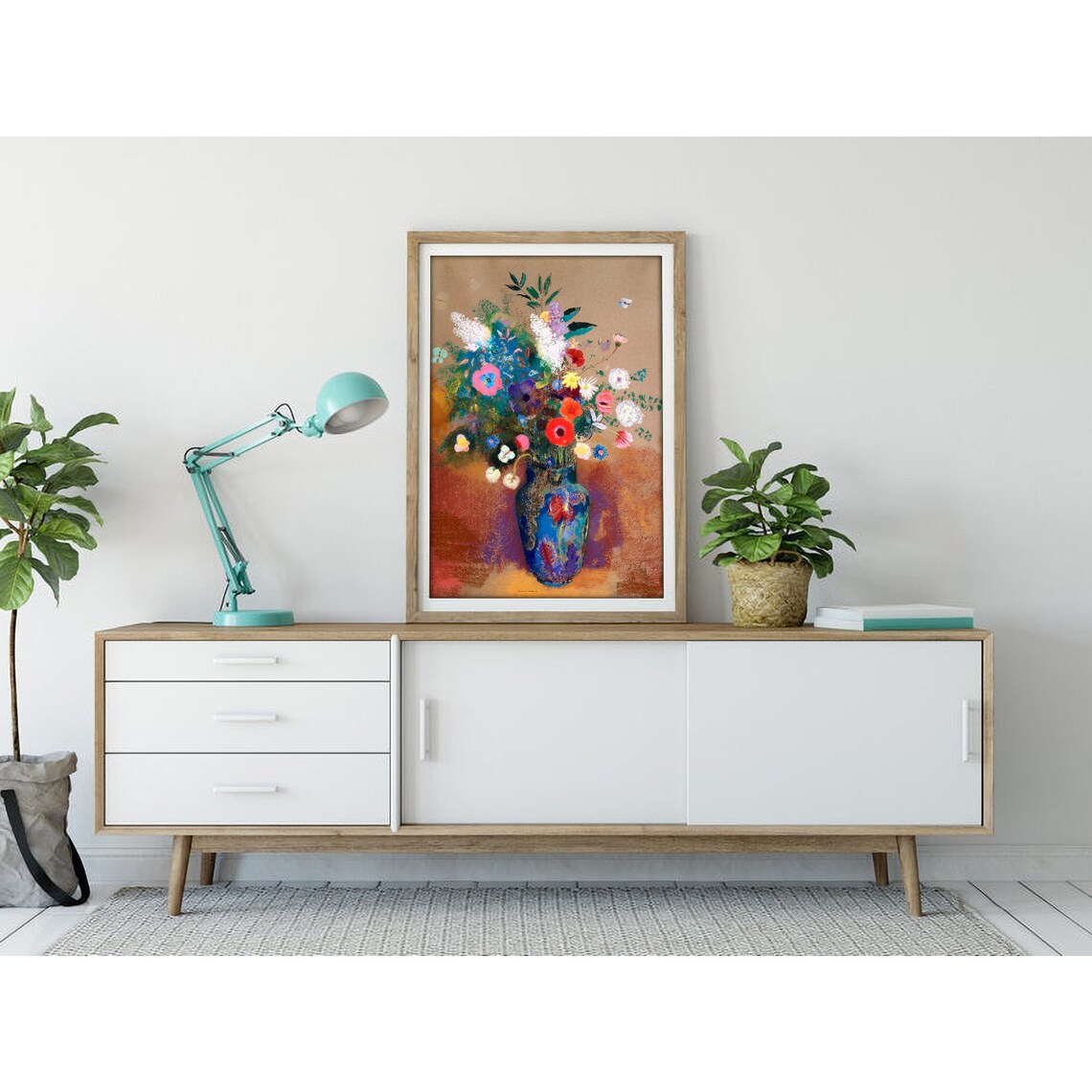 Odilon Redon Bouquet of Flowers in a Blue Vase Still Life Poster - Image 3