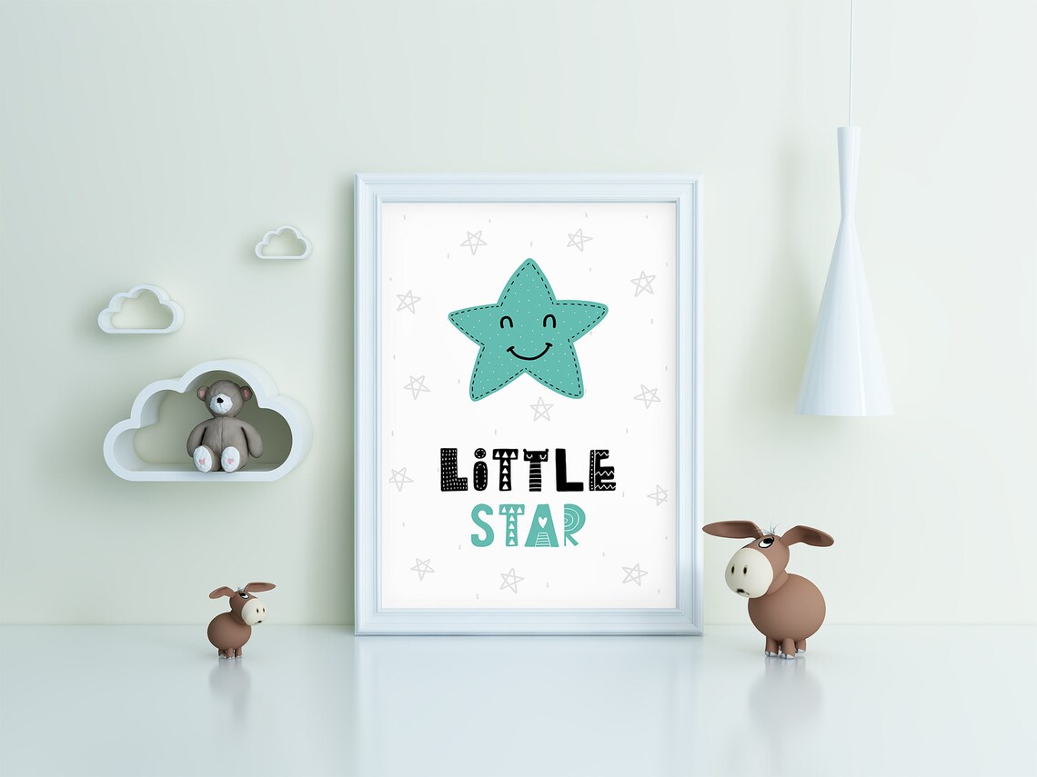 Little Star Smiling Face Mint Nursery Poster Scandi Kids Room Wall Decor - Image 3