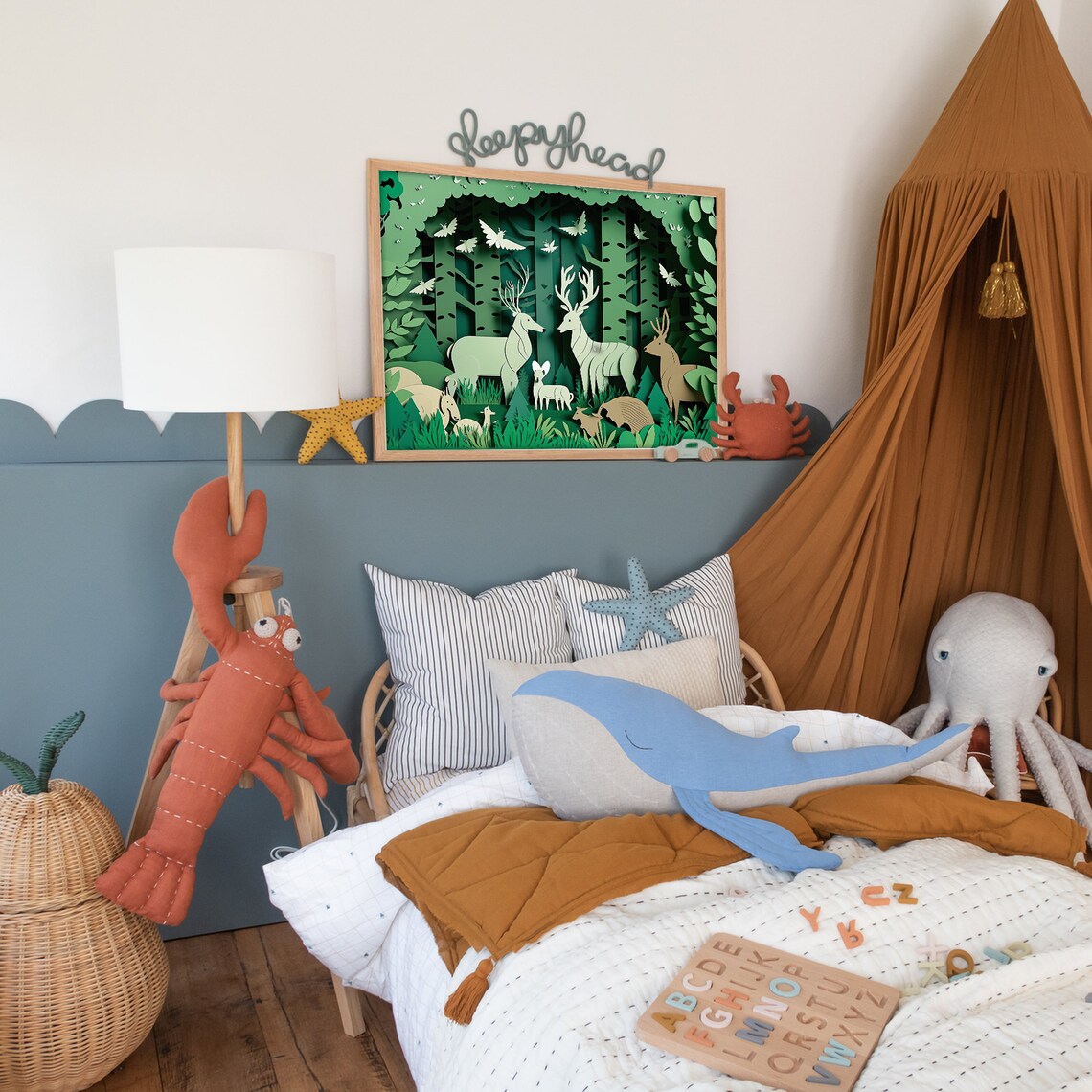 Layered Forest Paper Cut Deer Woodland Nursery Kids Room Poster - Image 2