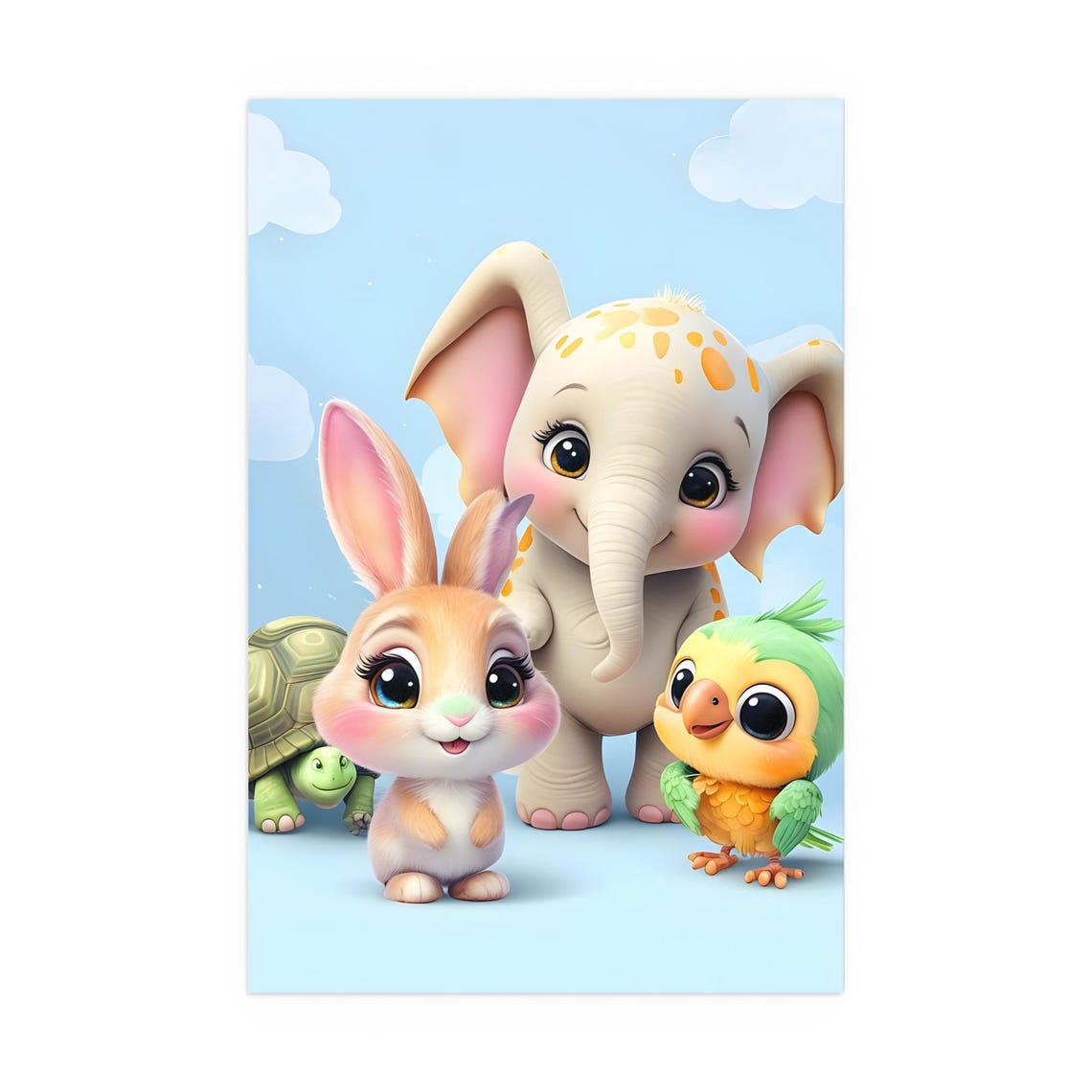 Cute Baby Elephant Bunny Bird and Turtle Nursery Room Poster - Image 3