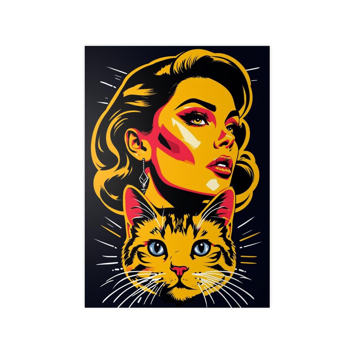 Retro Pop Art Woman With Orange Tabby Cat Bold Portrait Poster