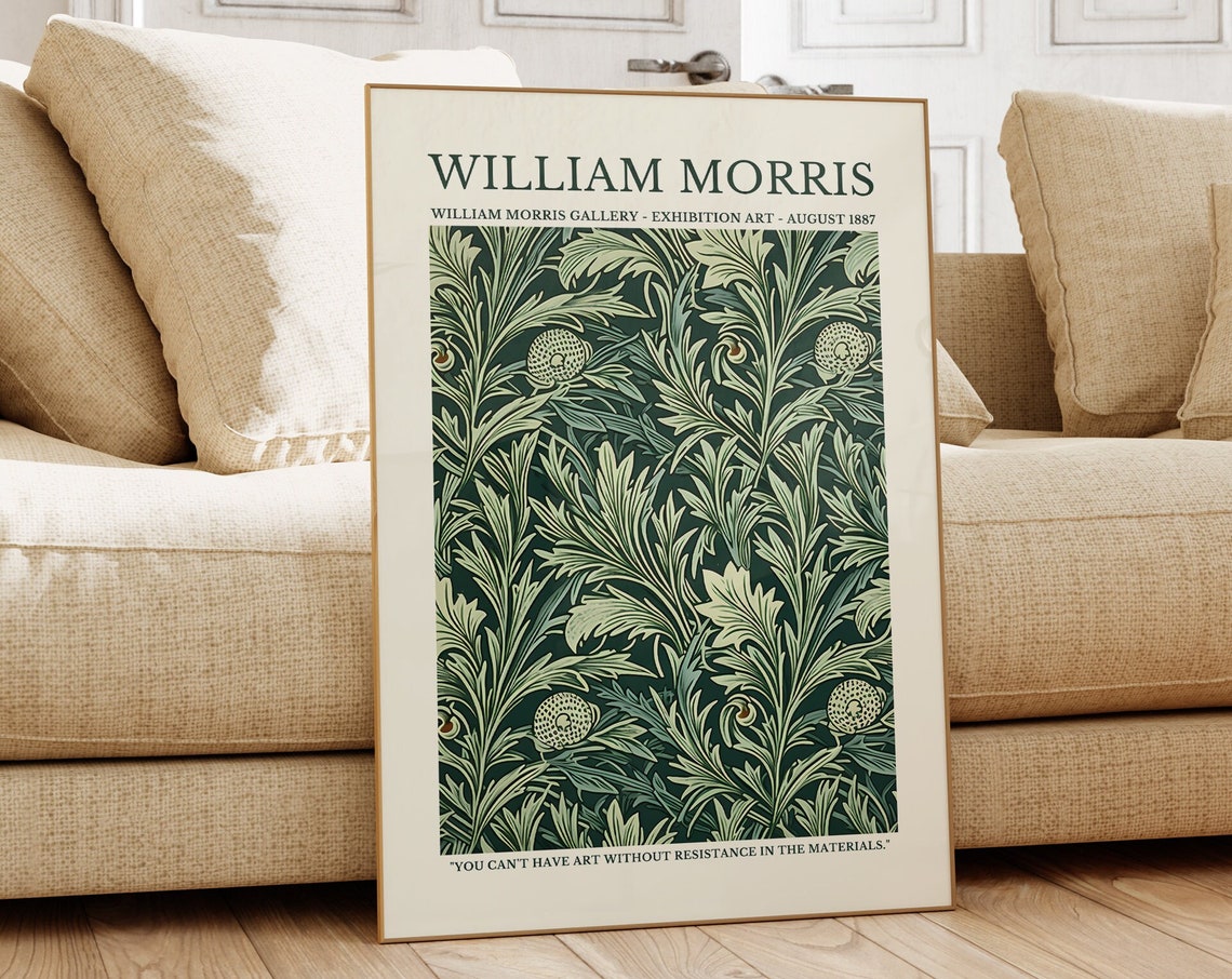 William Morris Thistle Green Leaf Pattern 1887 Exhibition Art Poster