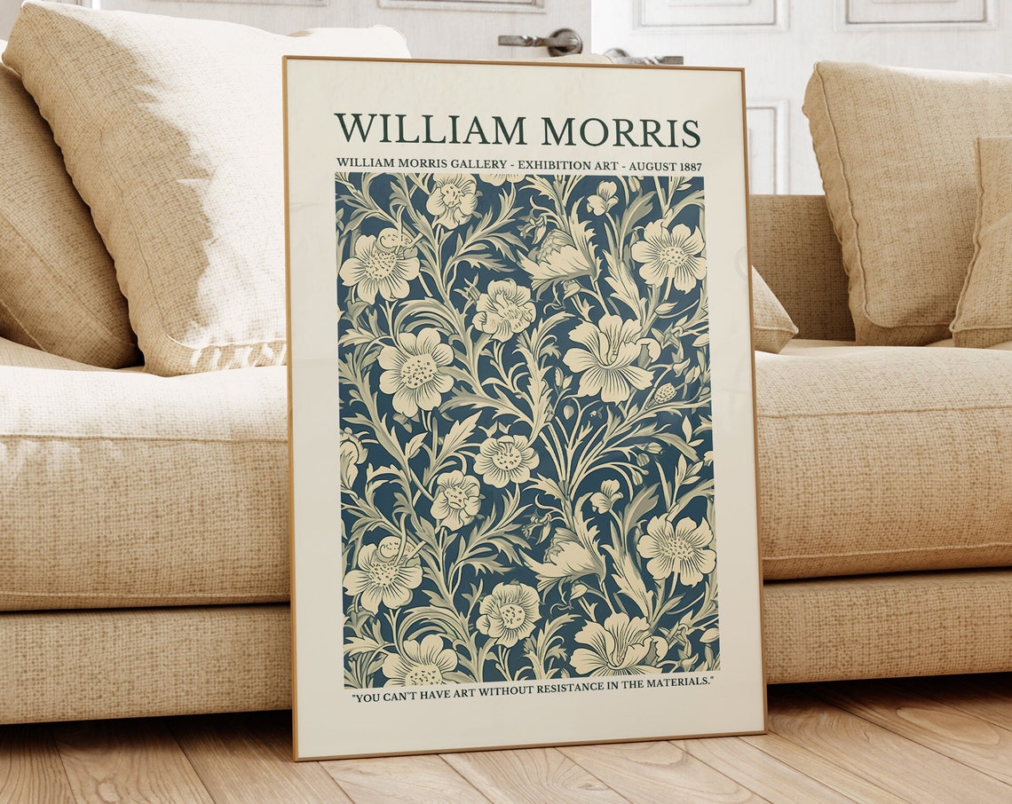 William Morris Blue Blossom Garden Pattern Exhibition Poster