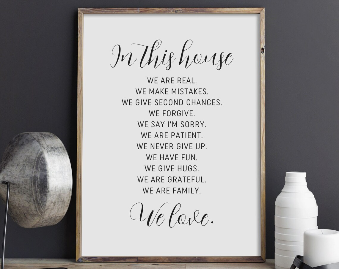 In This House We Are Family House Rules Script Typography Wall Art