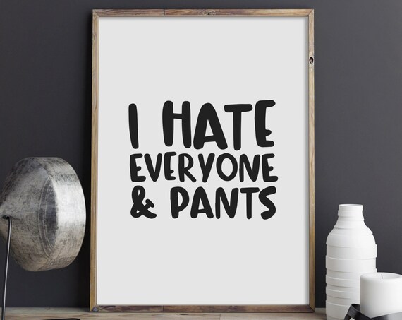 I Hate Everyone And Pants Funny Sarcastic Quote Poster Humor Wall Decor