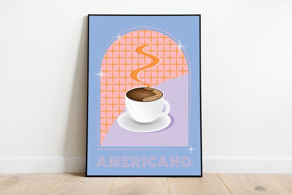 Americano Coffee Poster Retro Wall Print Bar Decor Cute Kitchen And Home Physical Frame Not Included