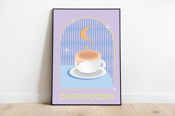 Cappuccino Coffee Poster Retro Wall Print Bar Decor Cute Kitchen And Home Physical Frame Not Included