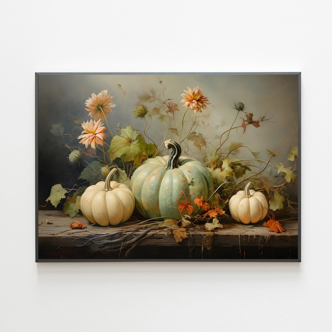 Pastel Pumpkins Harvest Fall Art Print, Rustic Decor