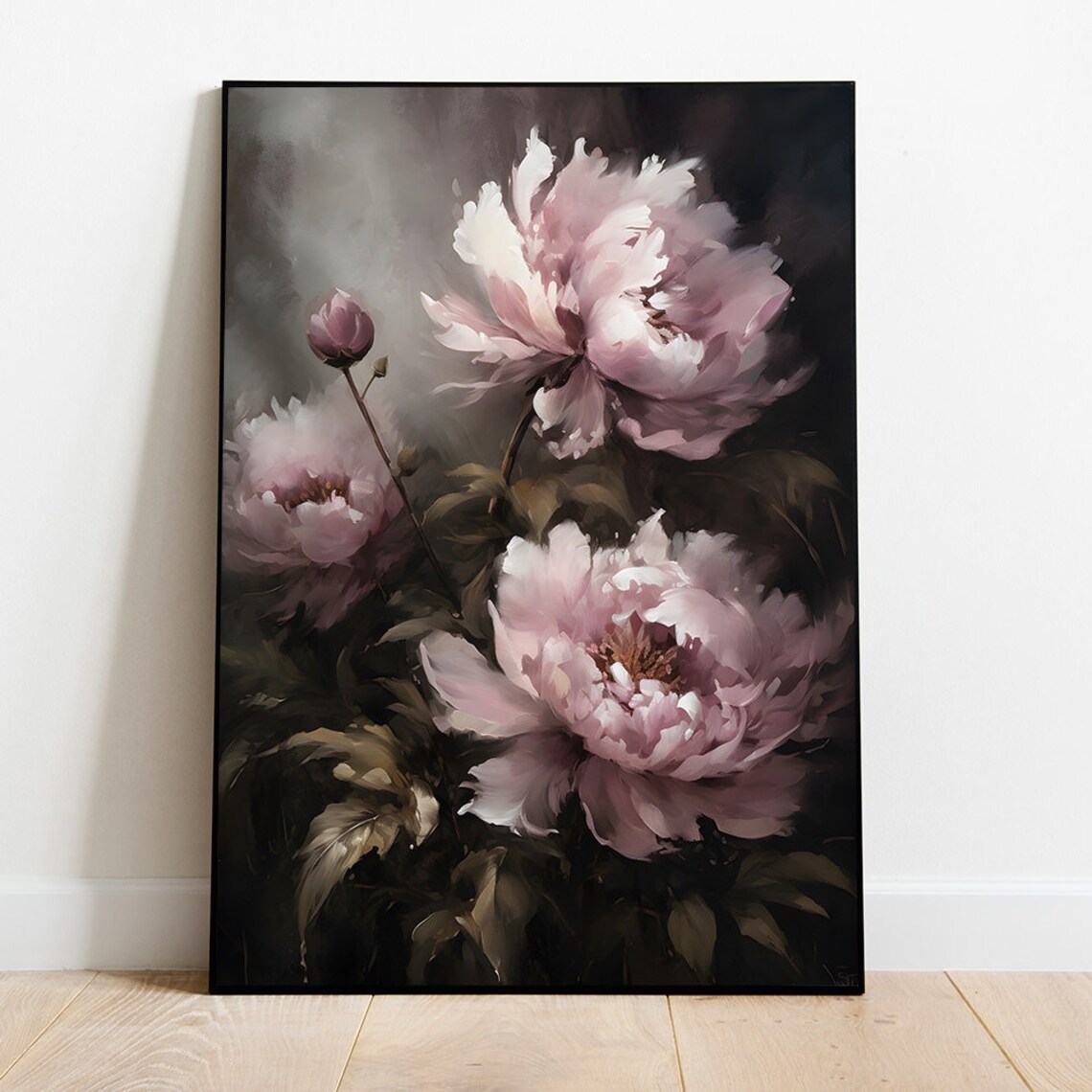 Moody Pastel Mauve Flowers Vintage Botanical Art Print