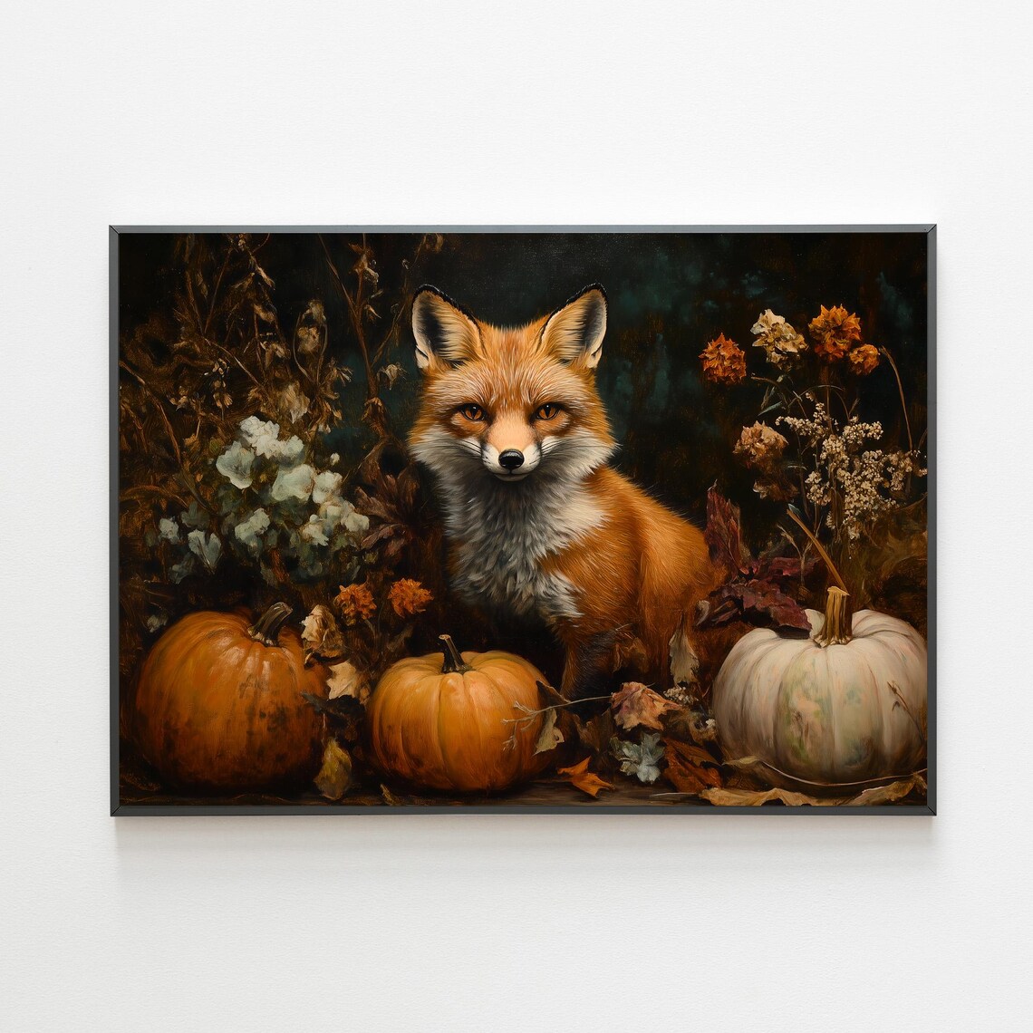 Fox And Pumpkin Wall Art Fox Harvest Fall Print Moody Autumn Print Cottage Core Art Rustic Fall Decor