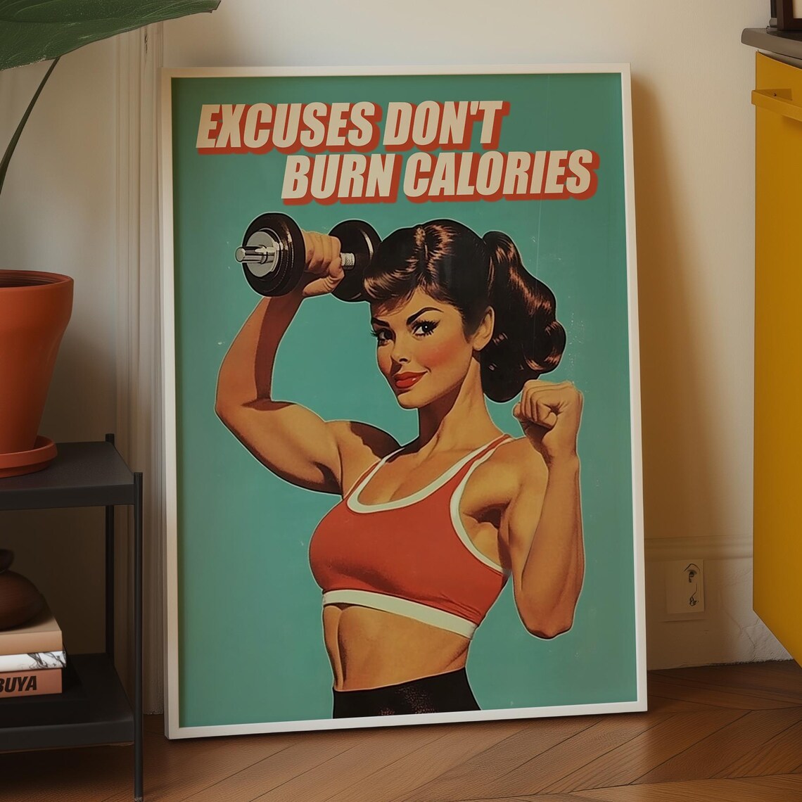 Retro Gym Girl Poster, Motivational Workout Room Art