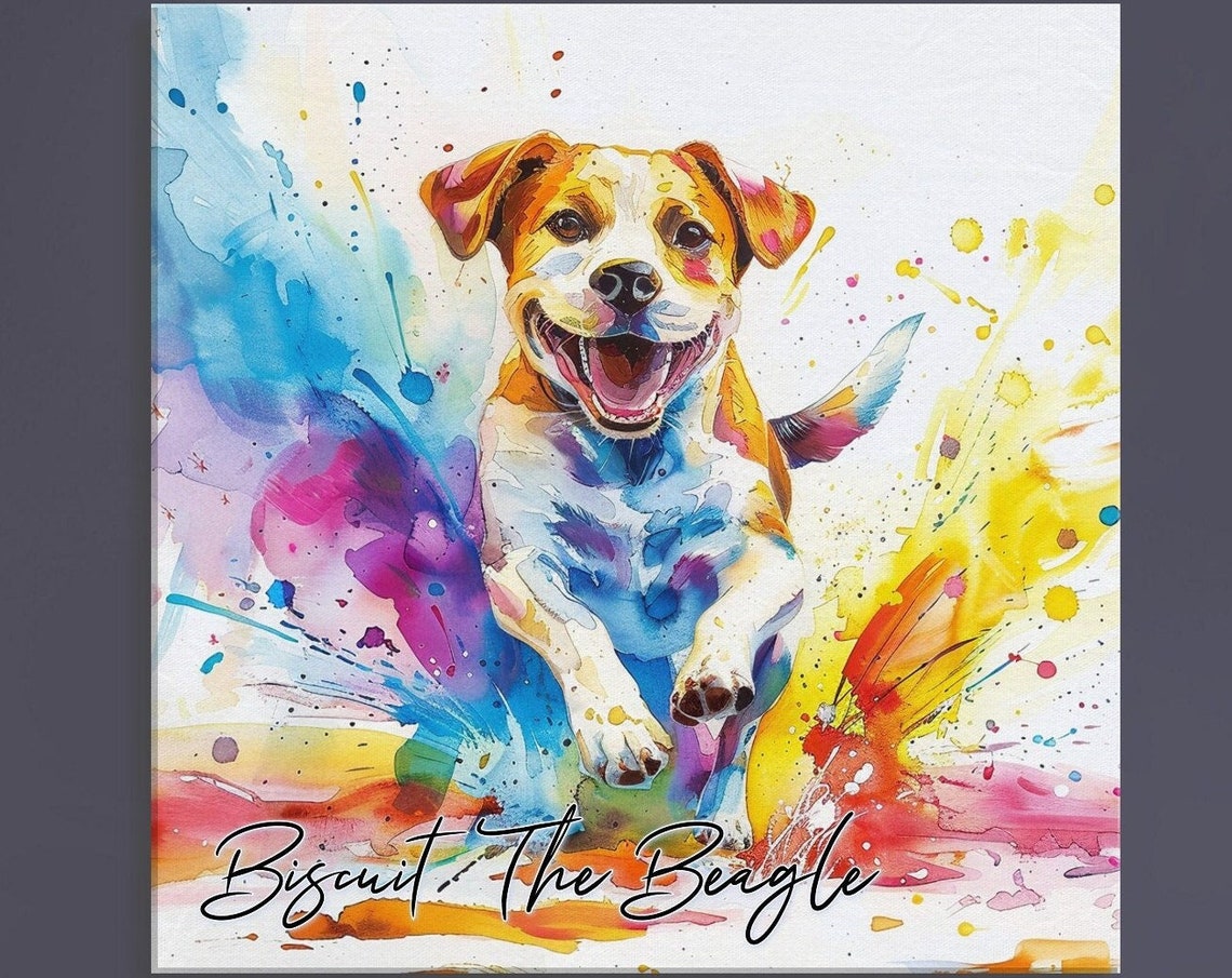 Biscuit The Beagle Running Joyful Watercolor Splash Dog Poster