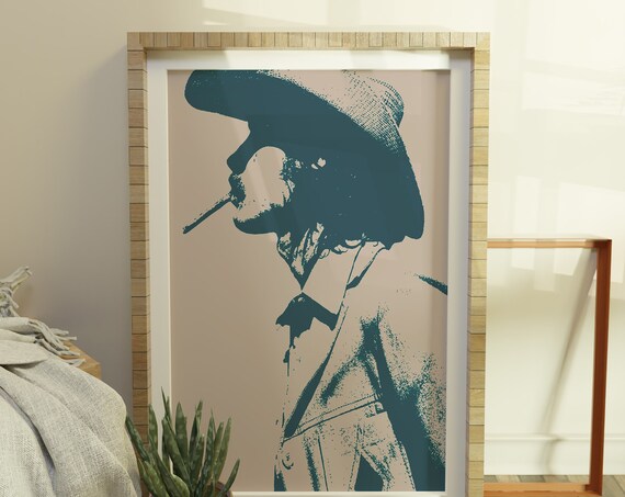 Teal Cowboy Silhouette With Cigarette Pop Art Profile Art Poster