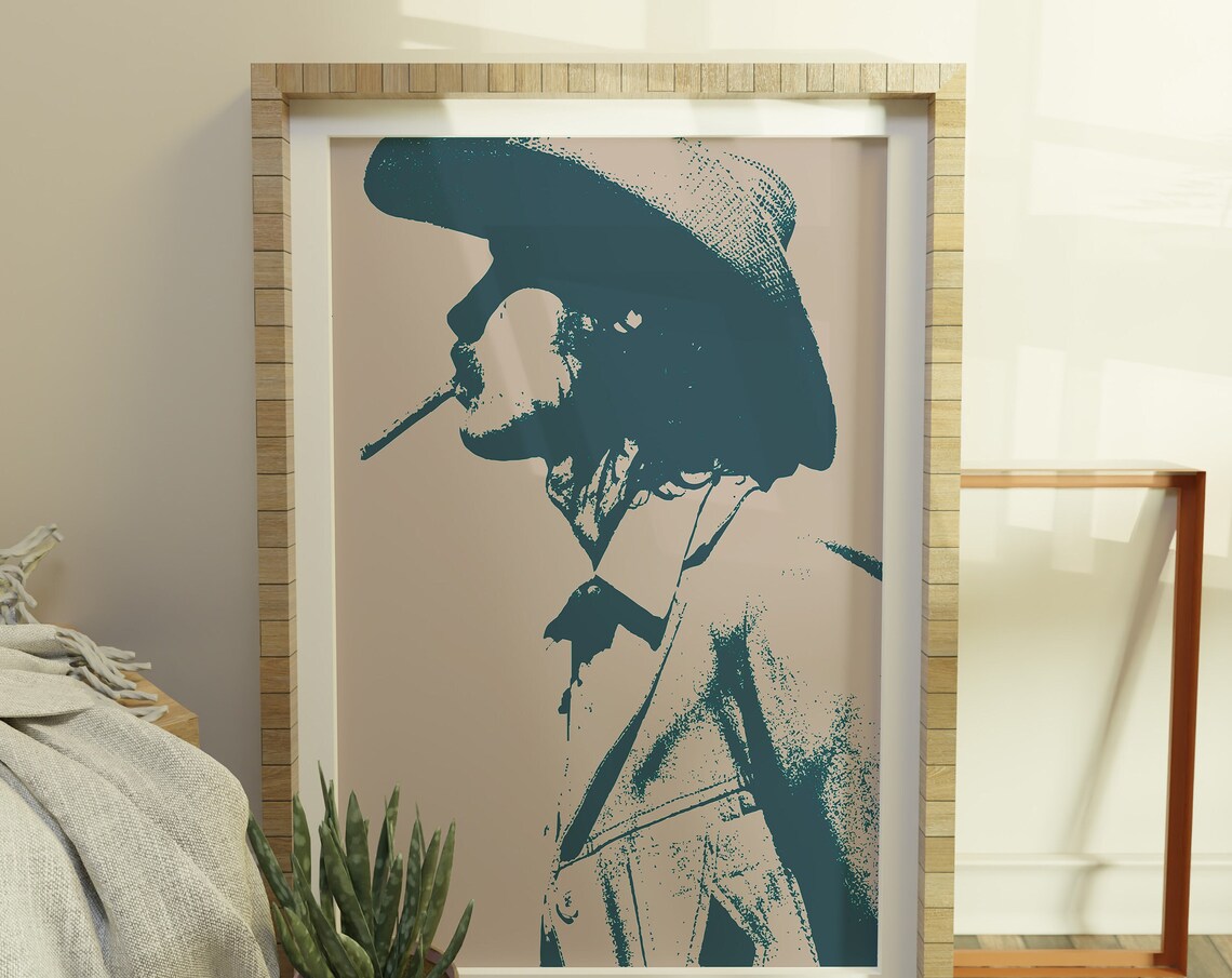 Teal Cowboy Silhouette With Cigarette Pop Art Profile Art Poster