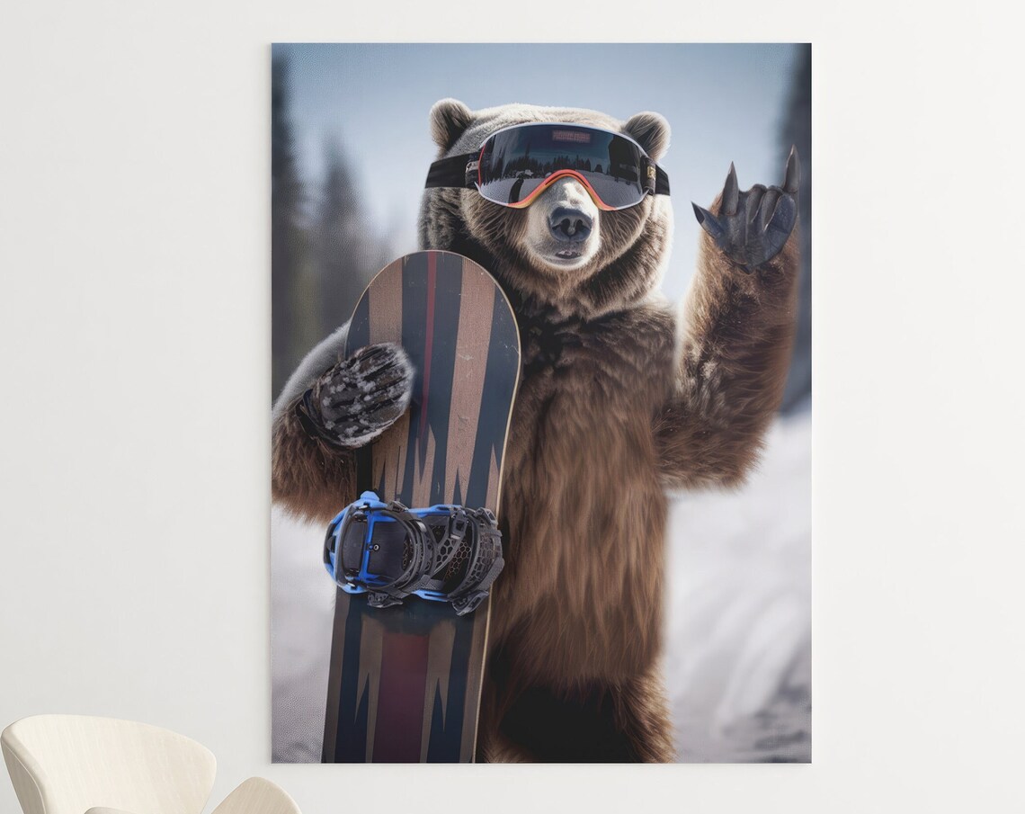Bear Print, Funny Snowboard Winter Sport Poster