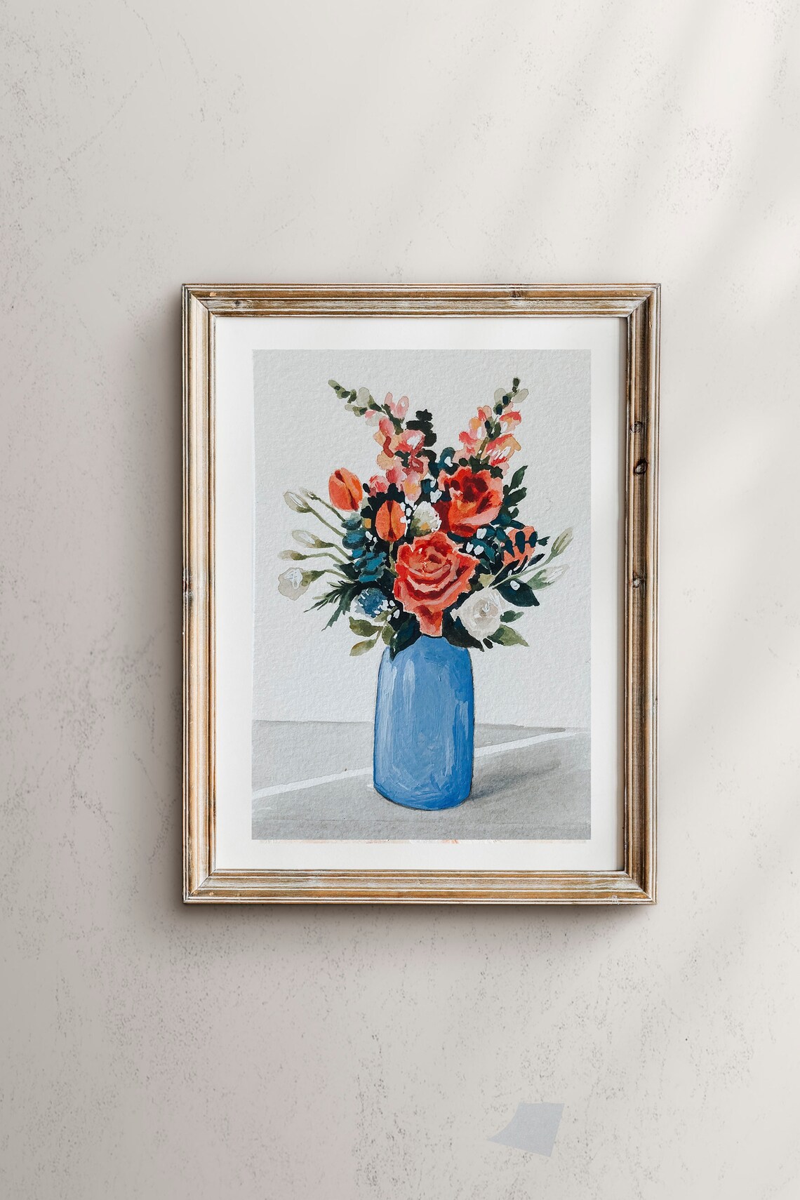 Coral Floral Bouquet Botanical Art Print