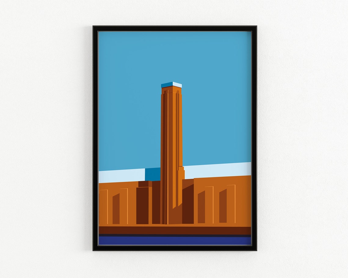 Tate Modern London Chimney Minimal Brick Skyline Illustration Poster