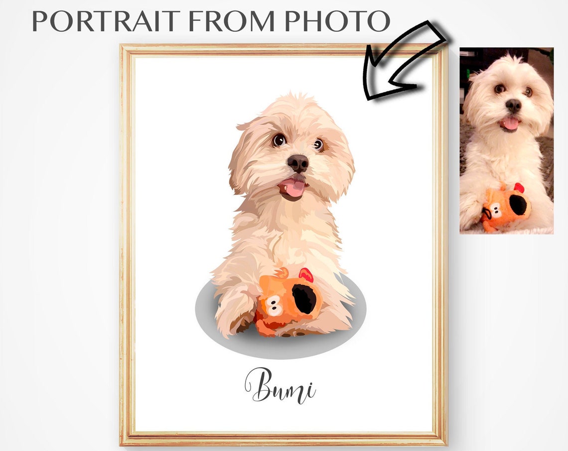 Bumi the White Dog With Toy Portrait From Photo Custom Pet Poster