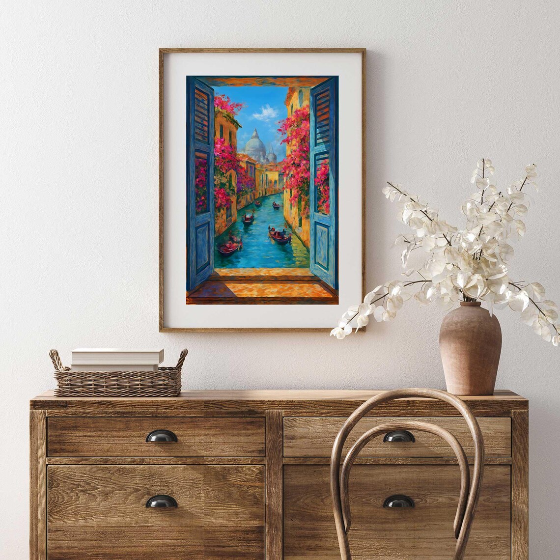 Venice Canal Gondolas Open Window Painting Italian Decor Poster