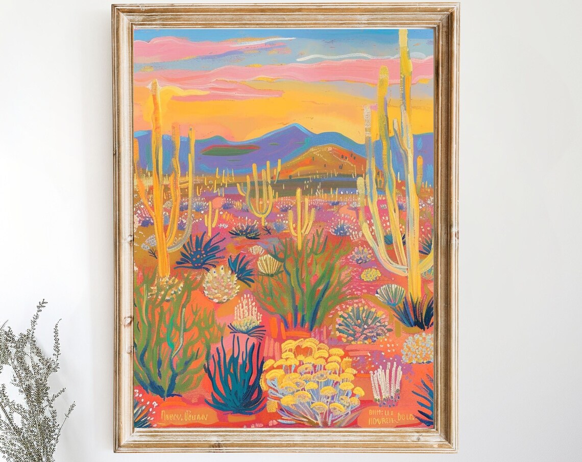 Western Art Print, Vintage Retro Texas Botanical