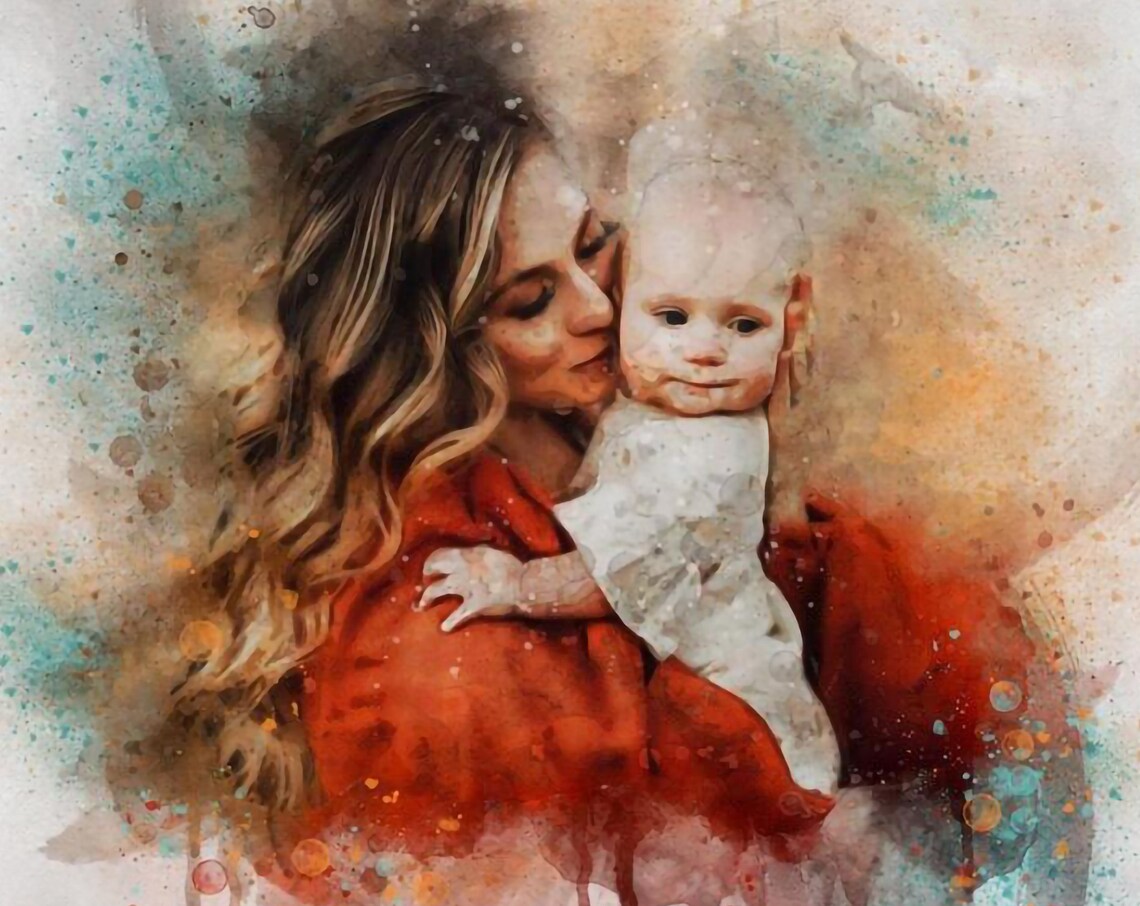 Personalized Watercolor Family Portrait Art Print for Mom - Image 2