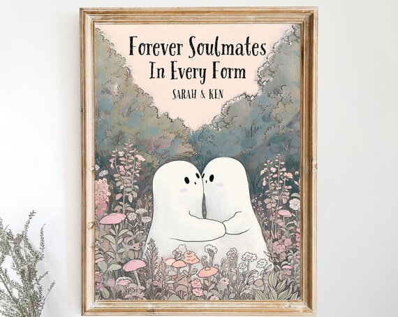 Personalized Ghost Couple Kissing Forever Soulmates Wildflower Meadow Poster